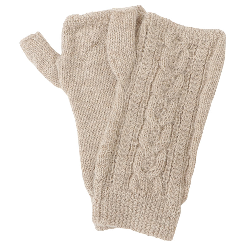 ケーブル編み指なし手袋